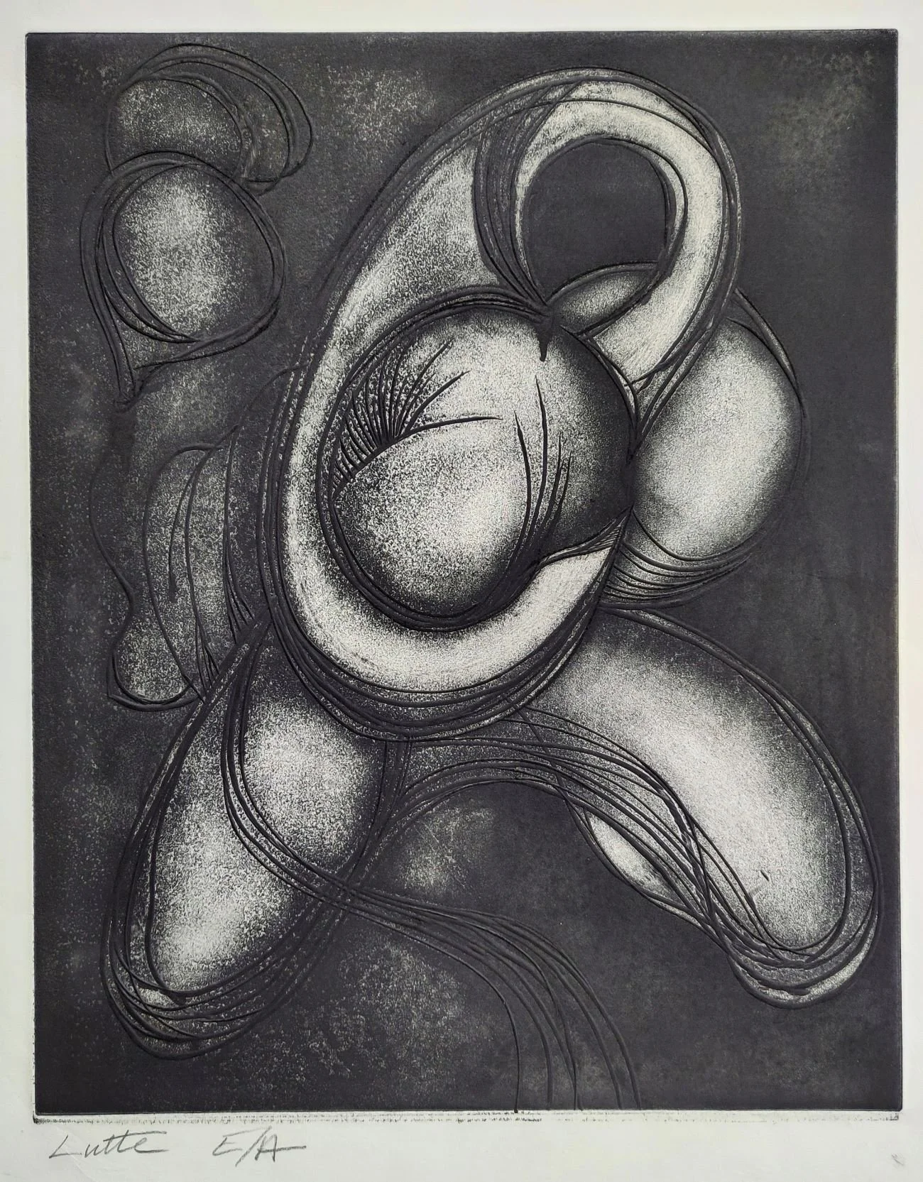 Lutte, an etching by Bruce Thomson